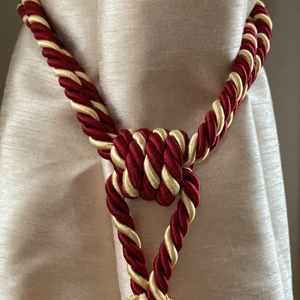 Drapery tie back (4) rope and tassels gold burgundy